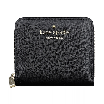 kate spade staci金屬字母logo防刮牛皮7卡拉鍊短夾(小/黑)