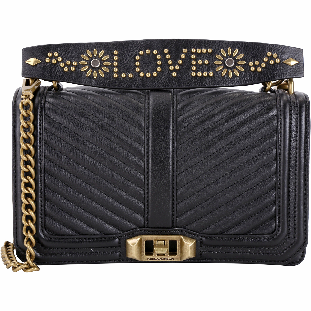 Rebecca Minkoff Chevron Love 絎縫斜紋鍊帶包(銅舊金鍊/黑色)