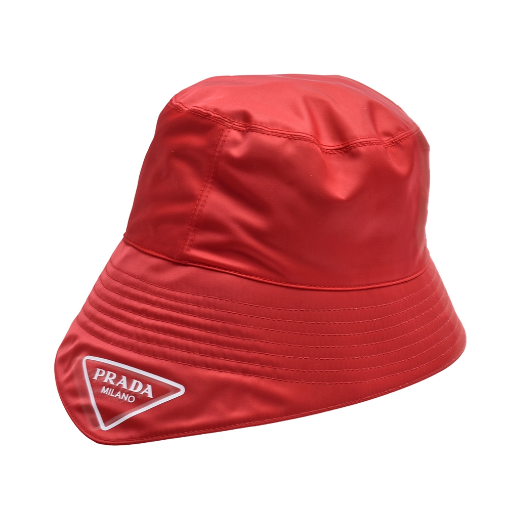 PRADA 經典三角LOGO尼龍尖帽沿漁夫帽(紅色)