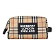 BURBERRY Appliqué Vintage白字LOGO帆布雙拉鍊釦式手提收納旅行包(典藏米) product thumbnail 1