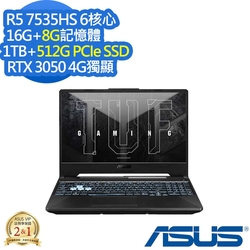 ASUS FA506NC 15.6吋電競筆電 (Ryzen 5 7535HS/RTX3050 4G/16G+8G/1TB+512G PCIe/TUF Gaming A15/石墨黑/特仕版)