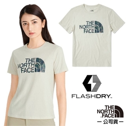 【The North Face】女 FlashDry短袖圓領吸濕排汗衣(亞洲版型).上衣.T恤_5B13-11P 米白