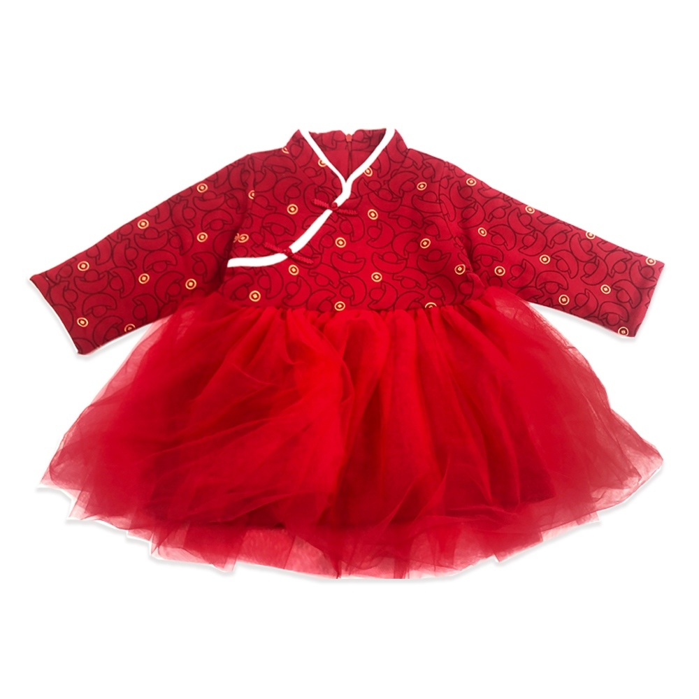 【麗嬰房】EASY輕鬆系列  中國風新年喜氣洋洋連身洋裝 -紅色(86~130cm)