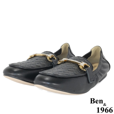 Ben&1966高級頭層牛皮流行編織包鞋-黑(208061)