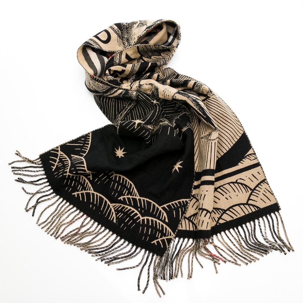 BURBERRY巴寶莉 經典格紋喀什米爾羊毛太陽獨角獸雙面圍巾/披肩