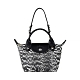 LONGCHAMP LE PLIAGE CUIR壓印LOGO牛皮拉鍊手提包(迷你/黑x白) product thumbnail 1