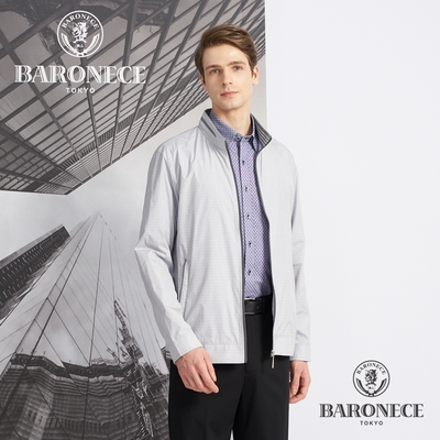 BARONECE 百諾禮士 男款 進口素材抗UV格紋立領薄夾克外套-灰色(1198602-93)