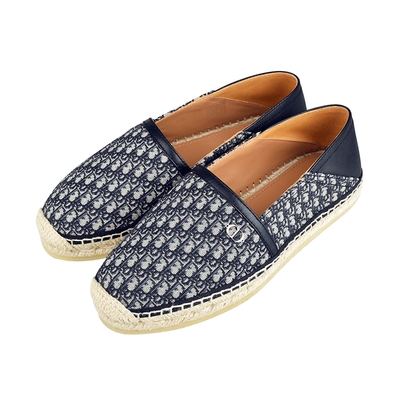 DIOR PARADISE 金屬LOGO緹花設計帆布草編平底漁夫鞋(藍x米)