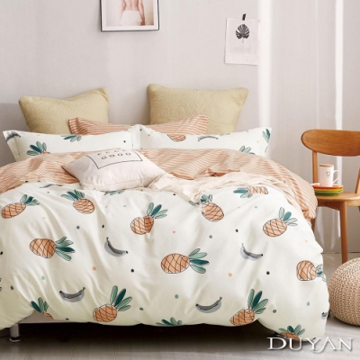DUYAN竹漾 100%精梳純棉 雙人四件式舖棉兩用被床包組-甜蜜菠蘿 台灣製