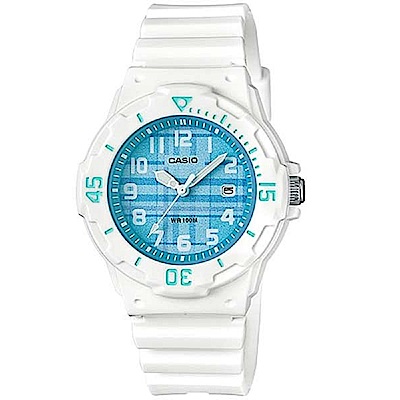 CASIO 簡約格紋設計迷你潛水風指針運動錶(LRW-200H-2C)-藍格紋/32mm