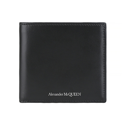 alexander mcqueen 白字logo滑面小牛皮8卡對折短夾(黑)