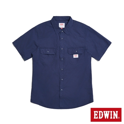 EDWIN 野戰短袖襯衫-男-丈青色