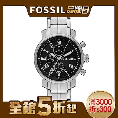 FOSSIL Rhett 造型三眼計時不銹鋼手錶 42mm BQ1000