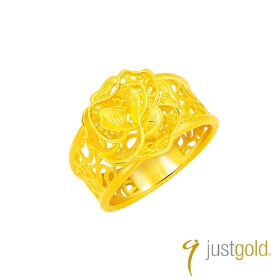 【Just Gold 鎮金店】金綻牡丹 黃金戒指(寬版)