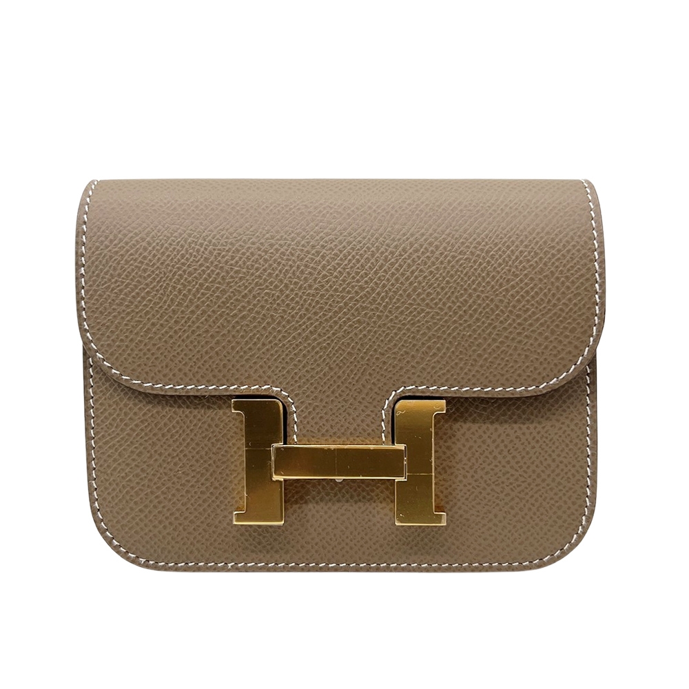 Hermes Mini Constance Slim Epsom 金釦短夾/腰包(象灰)