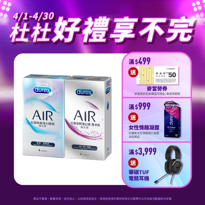 【Durex杜蕾斯】AIR輕薄幻隱裝衛生套8入 + AIR輕薄幻隱潤滑裝衛生套8入