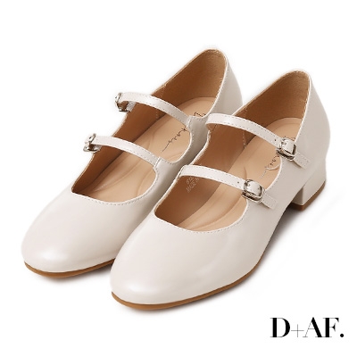 D+AF 淘氣甜心．4D氣墊雙帶低跟瑪莉珍鞋＊米