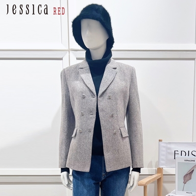 JESSICA RED - 復古百搭雙排釦人字紋羊毛西裝外套824504