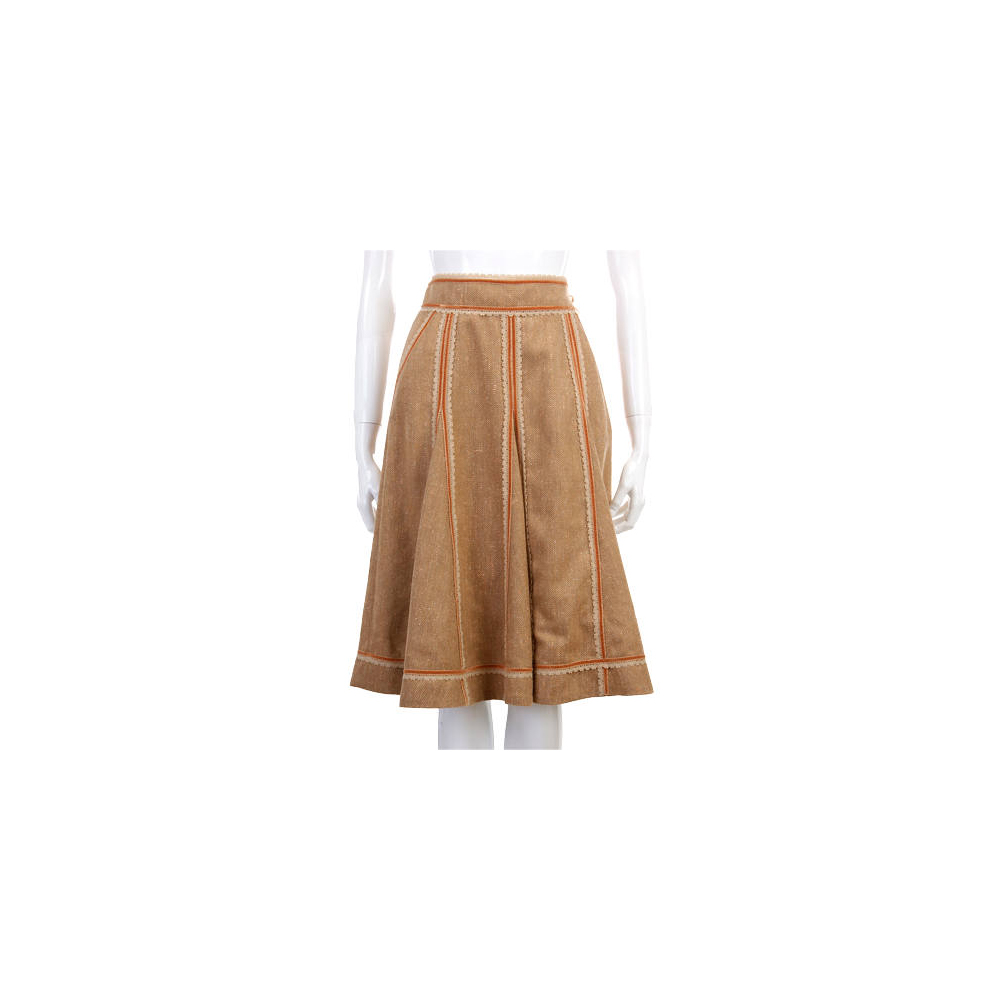 TOMASO 咖金色滾邊蕾絲設計及膝裙