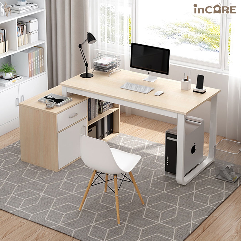 【Incare】北歐現代轉角L型書桌(120*80*75cm/拉門款)-楓櫻木