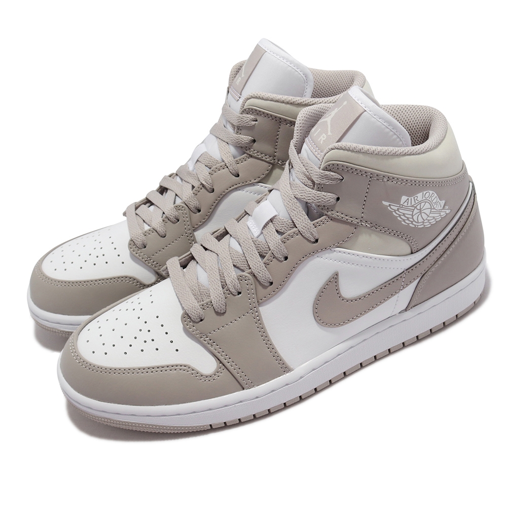 Nike Air Jordan 1代Mid 休閒男鞋Linen 麻布喬丹高筒AJ1 灰白554724082