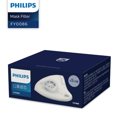 【philips飛利浦】智能口罩濾心-5入(行動濾淨x裸感呼吸) 有效防護花粉空汙 運動口罩