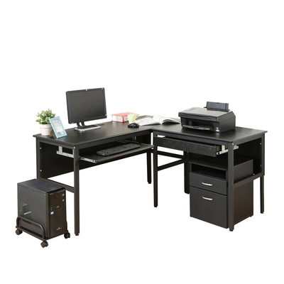 DFhouse頂楓大L型工作桌+1抽屜1鍵盤+主機架+活動櫃 150*150*76