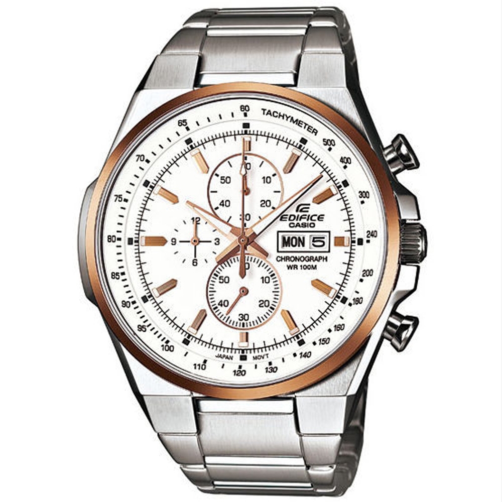 CASIO EDIFICE 個性賽車風運動時尚腕錶(白面金框)-45mm