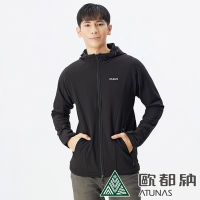 【ATUNAS 歐都納】男款SOFTSHELL日不落抗風超彈連帽外套A1GA2123M黑/內刷毛/透氣防潑水