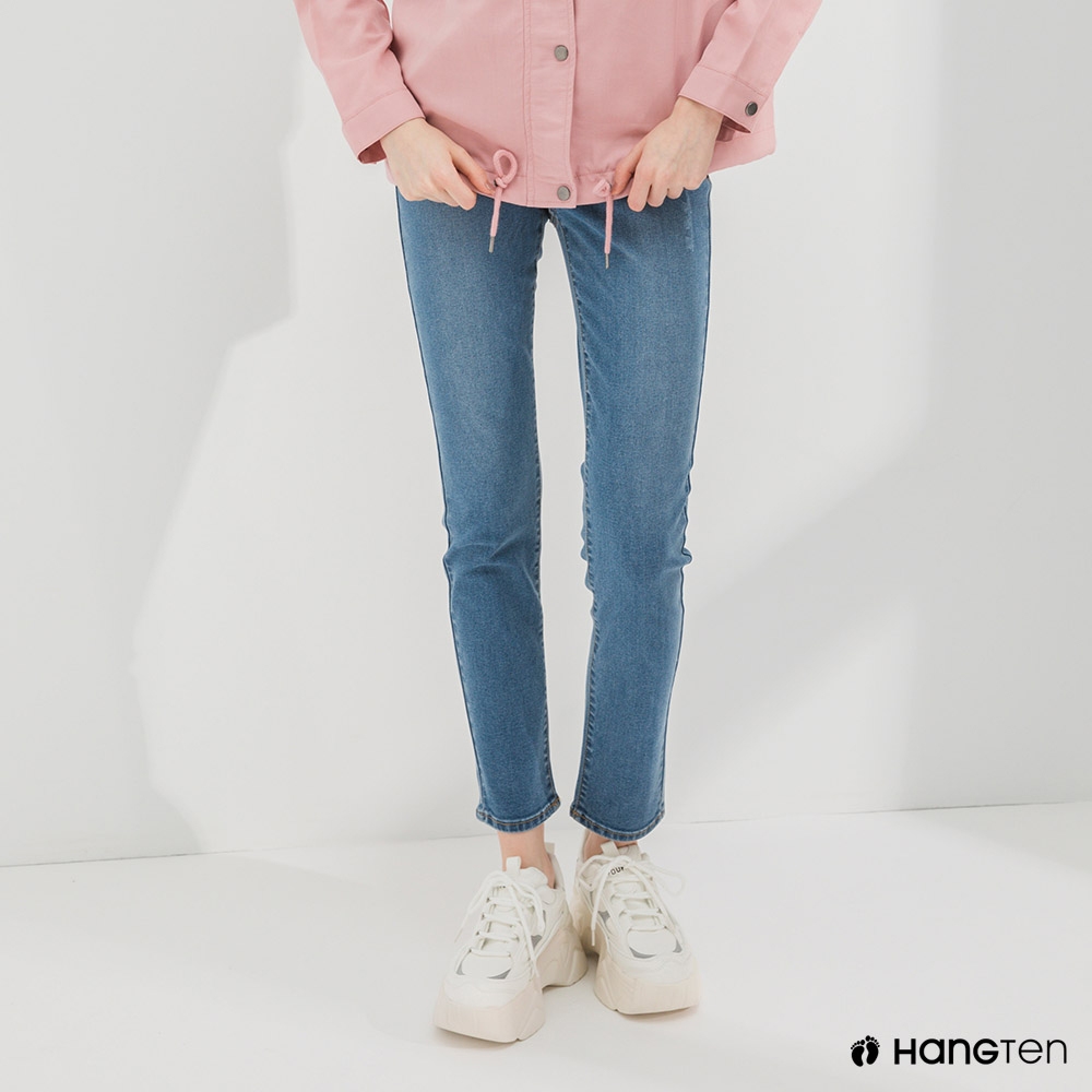 Hang-Ten-女裝-環保再生紗-經典款SLIM FIT修身中腰丹寧褲-淺藍色
