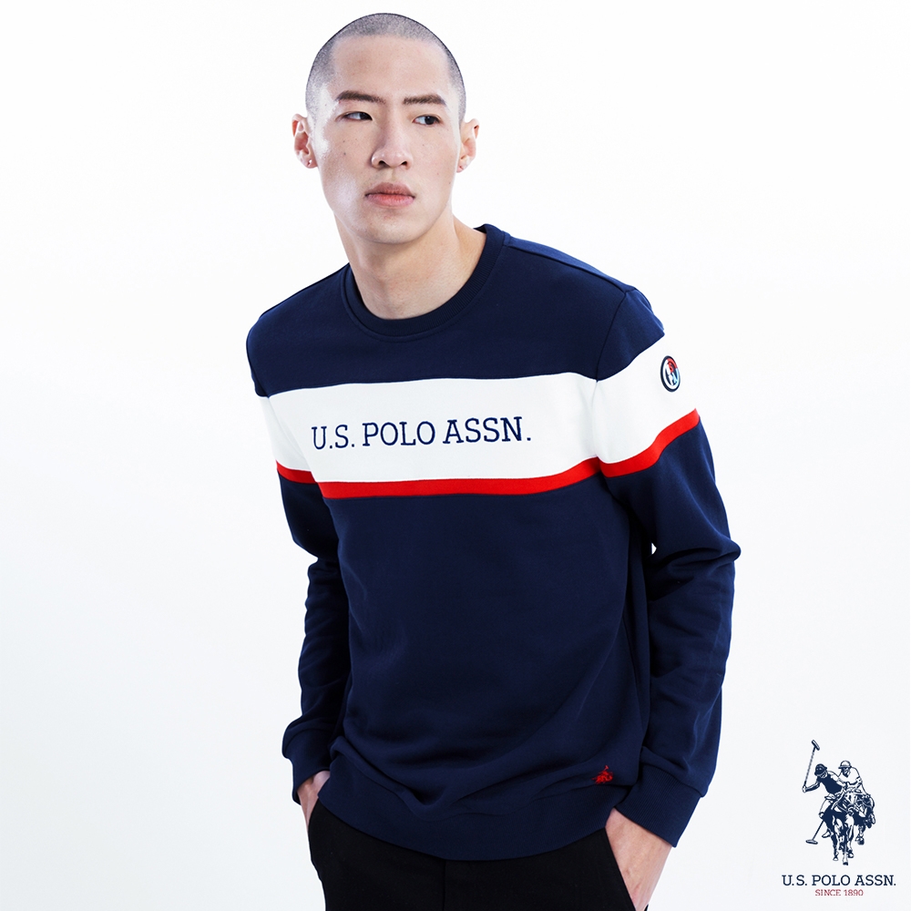 U.S. POLO ASSN. 男款品牌風大學T-藏藍色