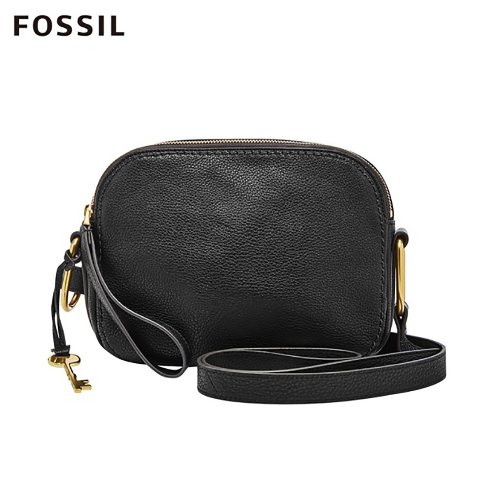 FOSSIL ELLE 真皮雙層拉鍊側背包-黑色 ZB7719001