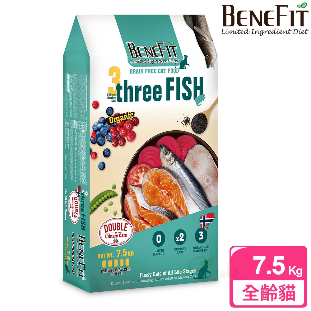 BENEFIT斑尼菲 無穀貓糧 7.5kg(鮭魚+鯡魚+鱈魚)