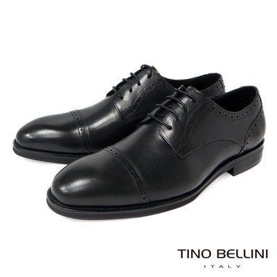 TINO BELLINI 男款 牛皮雕花橫飾繫帶紳士鞋-黑