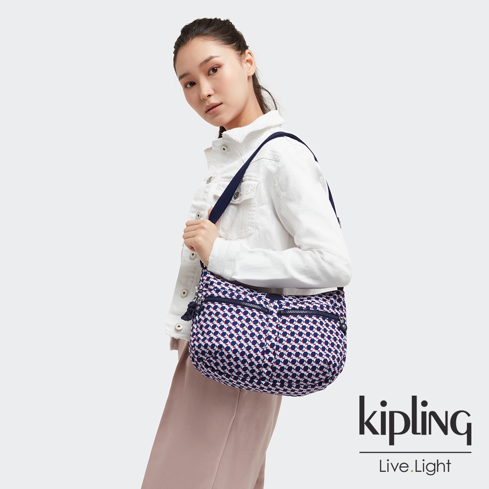 Kipling 典雅幾何印花雙拉鍊前袋肩背包-IZELLAH