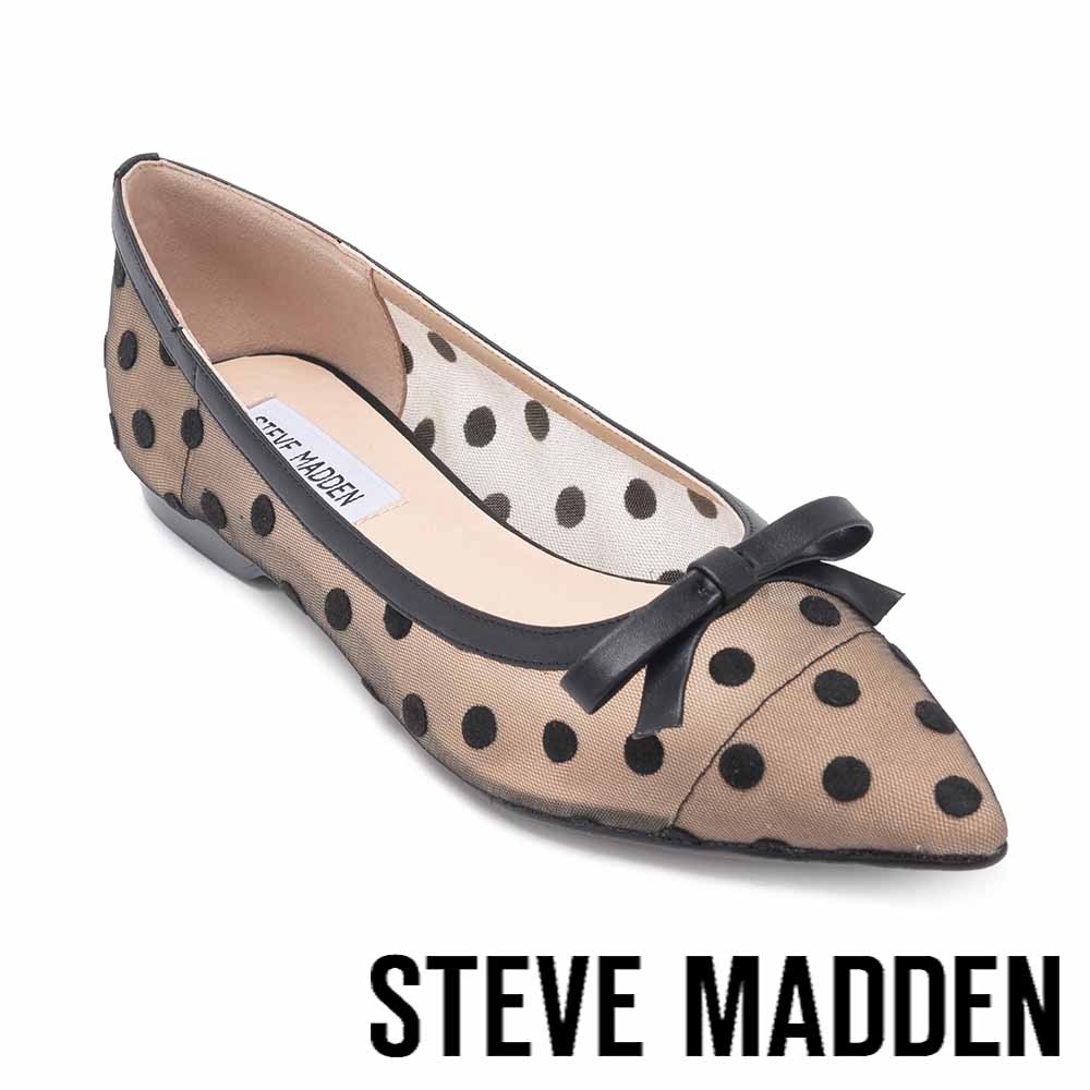 STEVE MADDEN-FLORA 透膚點點蝴蝶結尖頭平底鞋-黑色