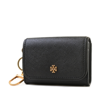 TORY BURCH 十字紋防刮翻蓋證件/零錢包-黑色