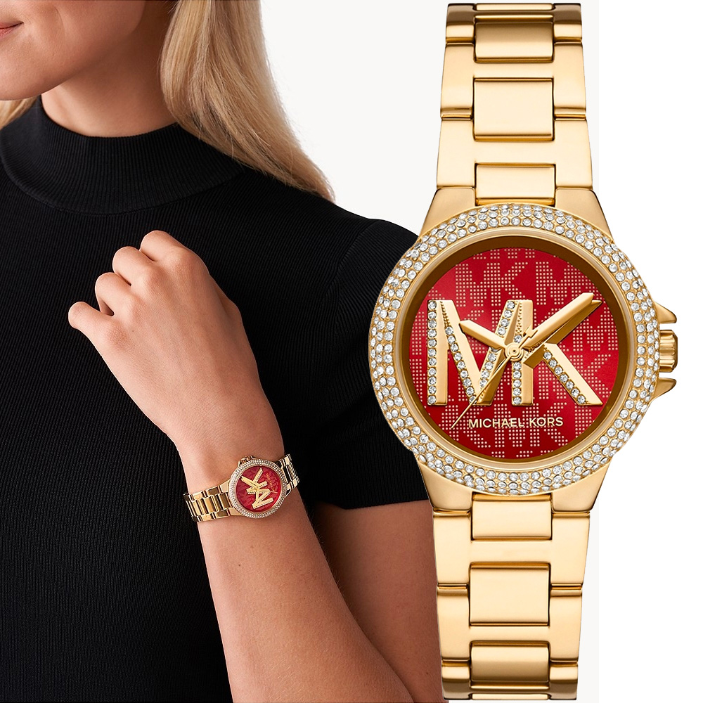 MICHAEL KORS Camille 璀璨經典LOGO女錶 金色不鏽鋼鍊帶 33MM MK7196