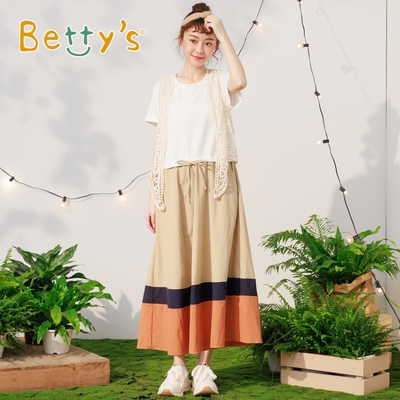 betty’s專櫃款　圓領腰抽繩裙襬拼接洋裝 (白色)