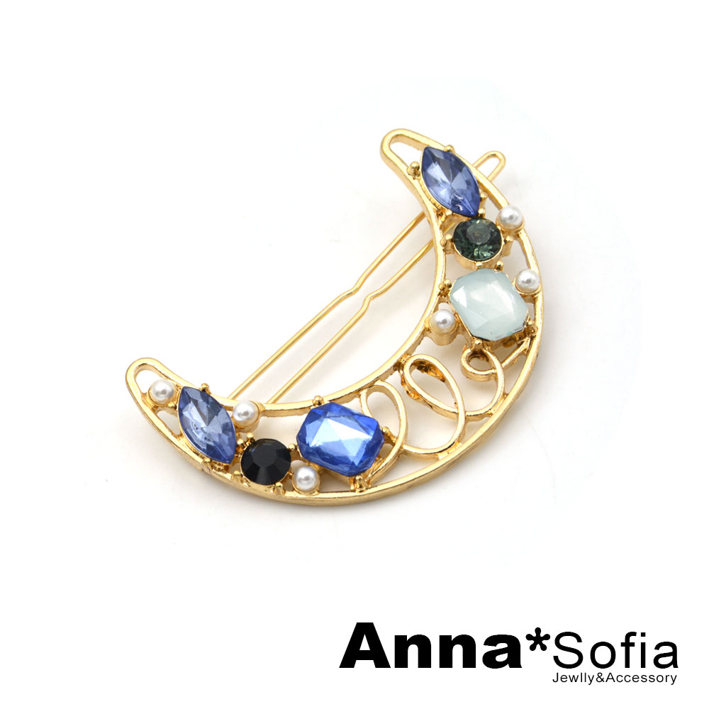 AnnaSofia 彩晶綣線朧月 純手工小髮夾邊夾(藍晶系)