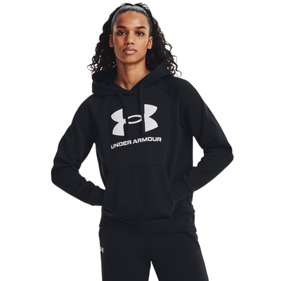 【UNDER ARMOUR】UA 女 Rival Fleece Big Logo 長袖帽T_1379501-001