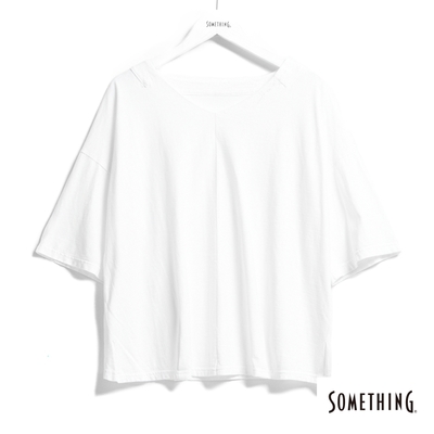 SOMETHING V領LOGO後染短袖T恤-女-白色