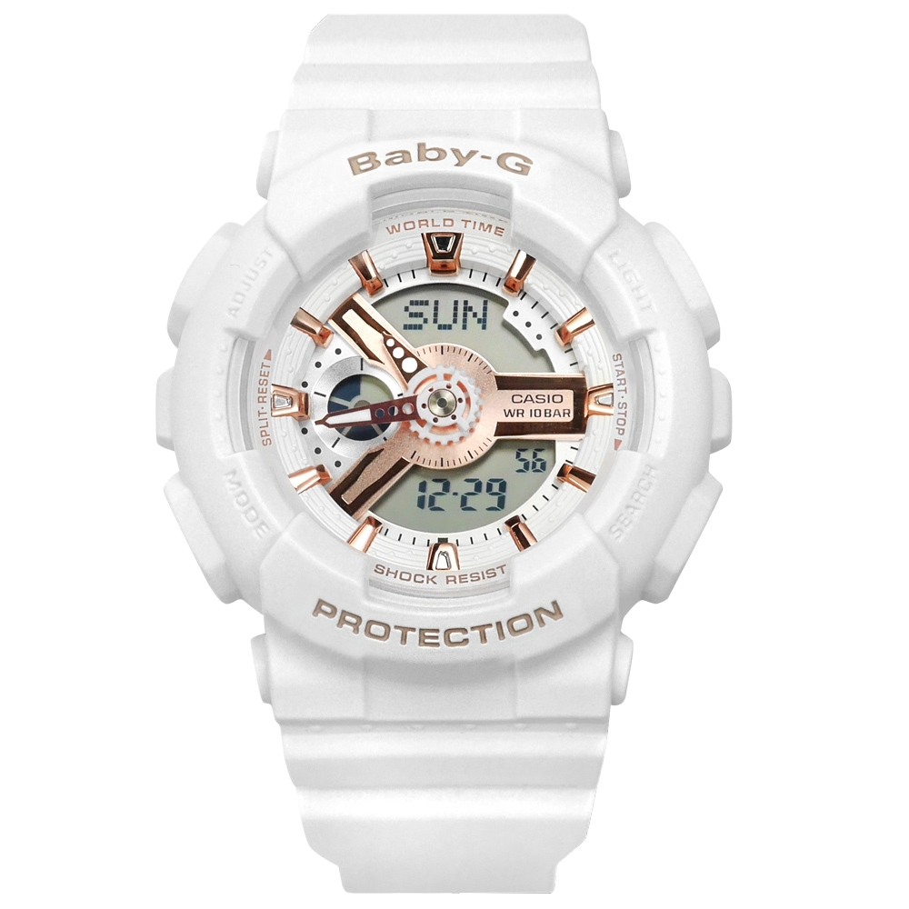 Baby-G CASIO 卡西歐甜美手錶-玫瑰金x白BA-110RG-7A 43mm | BABY-G