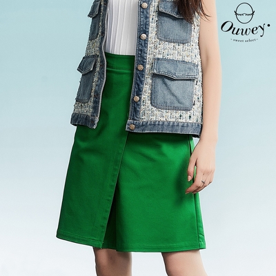 OUWEY歐薇 時髦帥氣造型排釦裙片棉質褲裙(綠色；S-L)3232162410