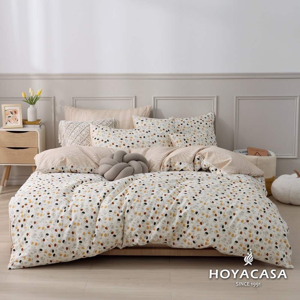 HOYACASA 100%精梳棉兩用被四件式床包組-多款尺寸任選 (快速出貨) (海棠花憶)