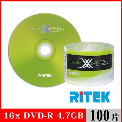 RITEK錸德 16x DVD-R 4.7GB X版/100片裸裝