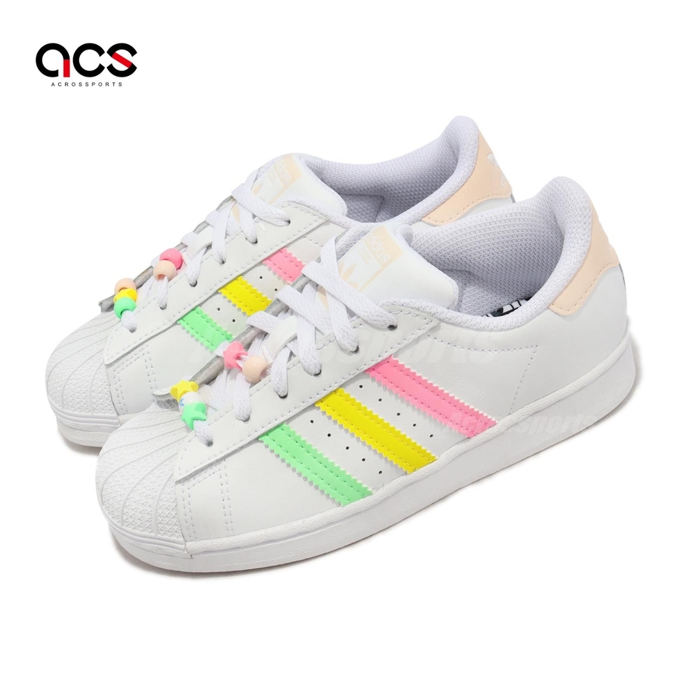 adidas 童鞋 Superstar C 中童 白 粉紅 黃 綠 串珠 貝殼頭 海外限定 三葉草 愛迪達 HP7885