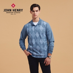 JOHN HENRY 菱格紋POLO衫-藍色