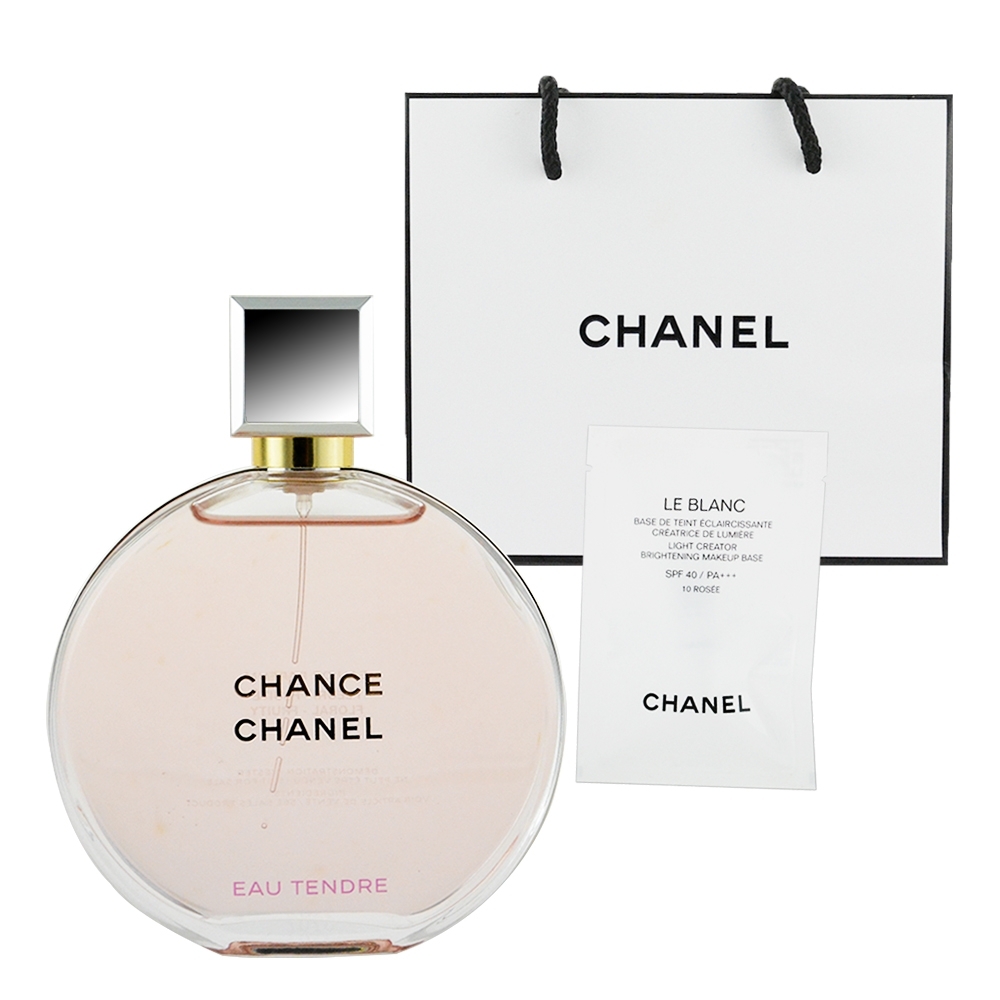 CHANEL香奈兒 CHANCE 粉紅甜蜜香水35ml +提袋及美妝小物