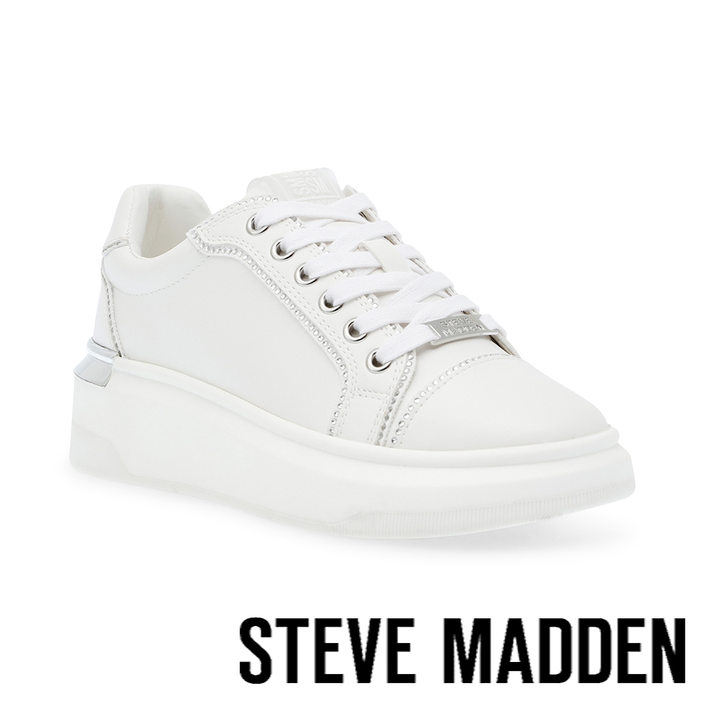 STEVE MADDEN-GALVANIZE 邊鑽厚底小白鞋-白色